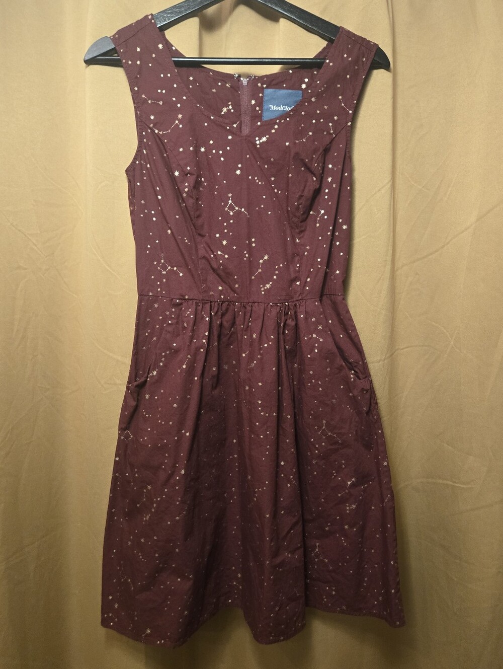 ModCloth Burgundy Sleeveless Constellation Print Dress Size 6